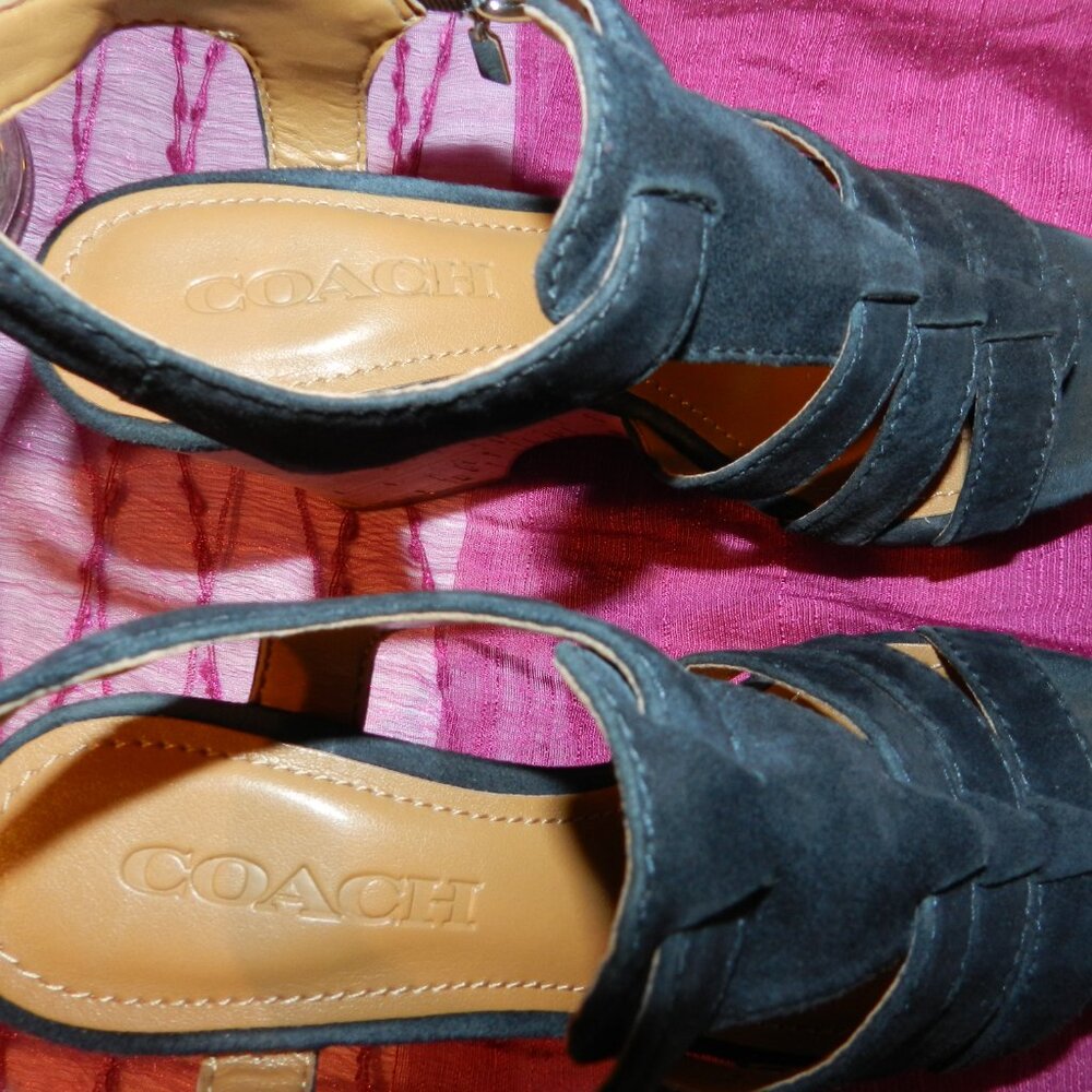 Coach Kennedy Platform Wedge Suede Sandals Size 6 Midnight Navy - Picture 7 of 11